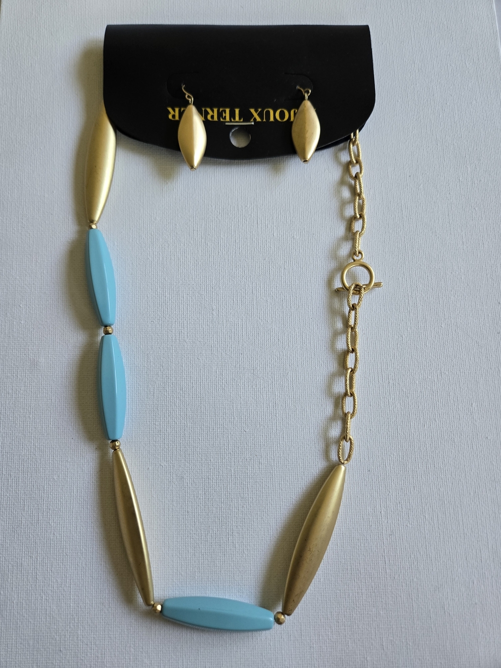 NWT Bijoux Terner Gold & Turquoise Blue Bead Toggle Necklace & Earring Set